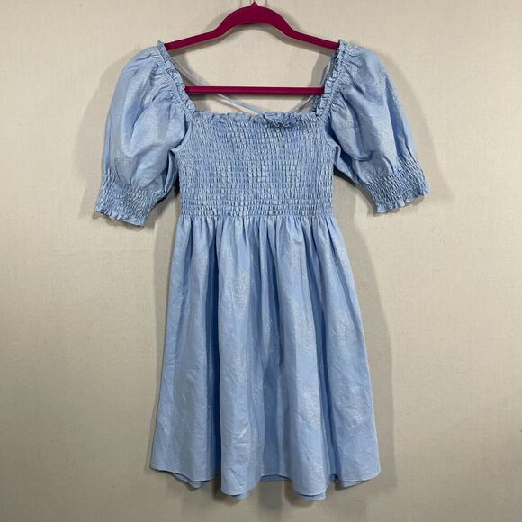 Hill House Dress Women XS Blue Athena Nap Plaid Smock Puff Sleeve Mini Cottage - Picture 8 of 10